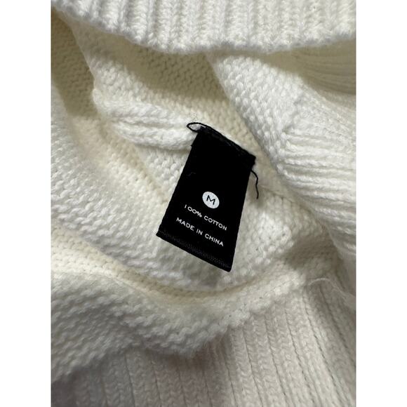 NEW Aqua Cotton Crochet Puff Sleeve Top M White Pointelle Knit Short Sleeve NWT - Picture 7 of 10